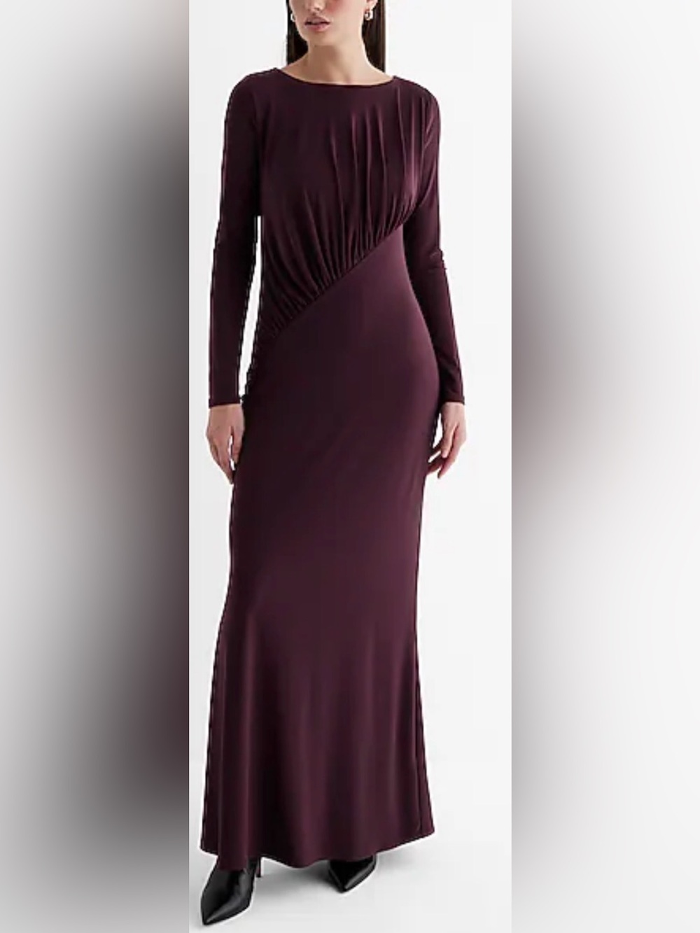 Express Long-Sleeve Ruched Maxi Dress - Plum